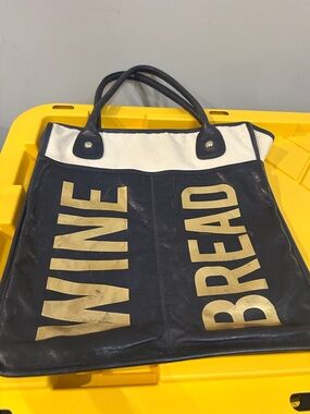 Rebecca Minkoff Leather and Canvas Navy and Cream Tote